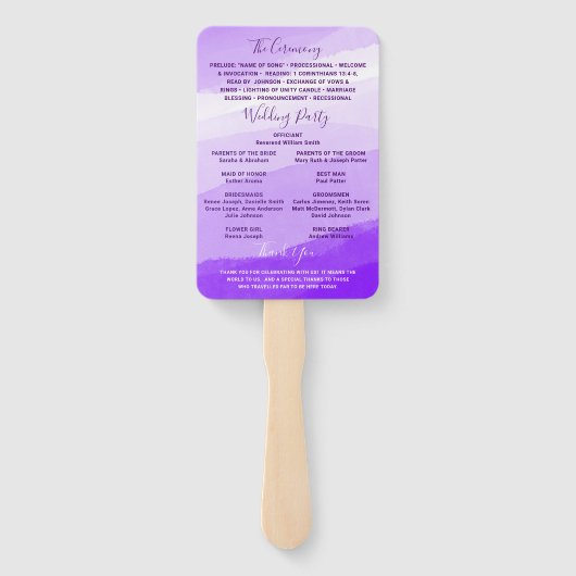 Moderne Paarse Waterverf foto bruiloft Programma H Handwaaier (Achterkant)