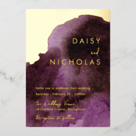 Moderne Paarse Waterverf Gold Foil Wedding Folie Uitnodiging