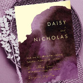 Moderne Paarse Waterverf Gold Foil Wedding Folie Uitnodiging