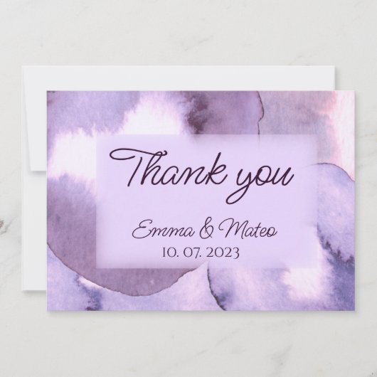 Moderne paarse waterverf met geweld bedankkaart (Voorkant)