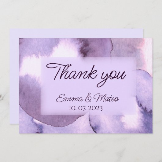Moderne paarse waterverf met geweld bedankkaart (Voorkant / Achterkant)