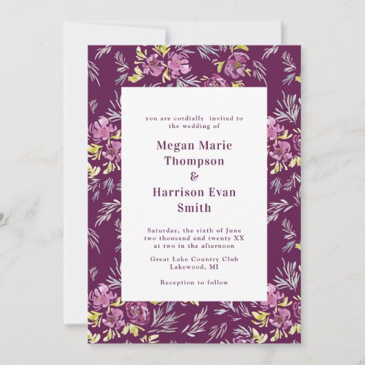 Moderne Paarse Waterverf - Uitnodiging tot weduwsc (Voorkant)