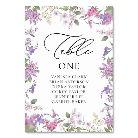 Moderne Paarse Waterverf Wildflower Bruiloft Kaart (Voorkant)