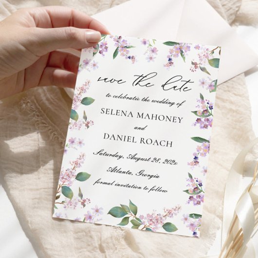 Moderne Paarse Waterverf Wildflower Bruiloft Save The Date