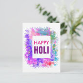 Moderne Paarse Waterverven Happy Holi Briefkaart (Staand voorkant)