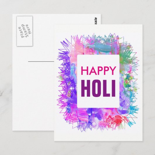 Moderne Paarse Waterverven Happy Holi Briefkaart (Voorkant / Achterkant)