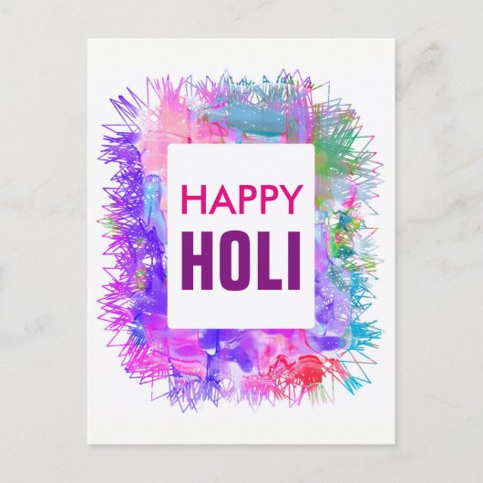 Moderne Paarse Waterverven Happy Holi Briefkaart (Voorkant)