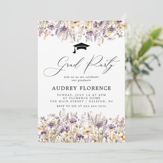 Moderne Paarse Wildbloemen Bloemen Bloemen Afstude Kaart (Staand voorkant)