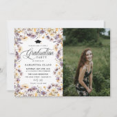 Moderne Paarse Wildbloemen Fotoafstudeerfeest Kaart (Voorkant)