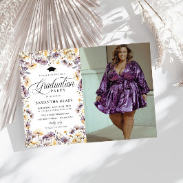 Moderne Paarse Wildbloemen Fotoafstudeerfeest Kaart