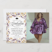 Moderne Paarse Wildbloemen Fotoafstudeerfeest Kaart (Voorkant)