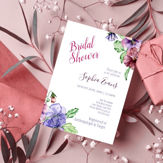 Moderne Paarse wilde bloem Bridal Shower Invitatio Kaart