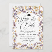 Moderne Paarse wilde bloemen redden de datum Afstu Kaart (Voorkant)