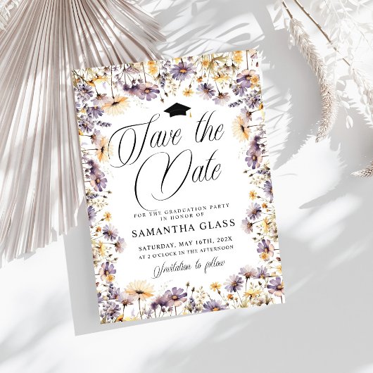 Moderne Paarse wilde bloemen redden de datum Afstu Kaart