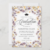 Moderne Paarse Wildflower Script Graduation Party Aankondiging (Voorkant)