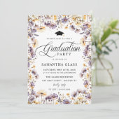 Moderne Paarse Wildflower Script Graduation Party Kaart (Staand voorkant)
