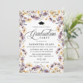 Moderne Paarse Wildflower Script Graduation Party Kaart (Staand voorkant)