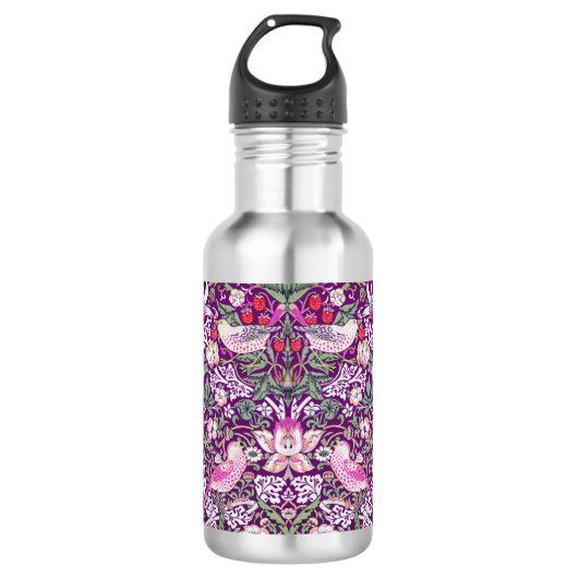 Moderne Paarse William Morris Strawberry Thief Waterfles (Voorkant)