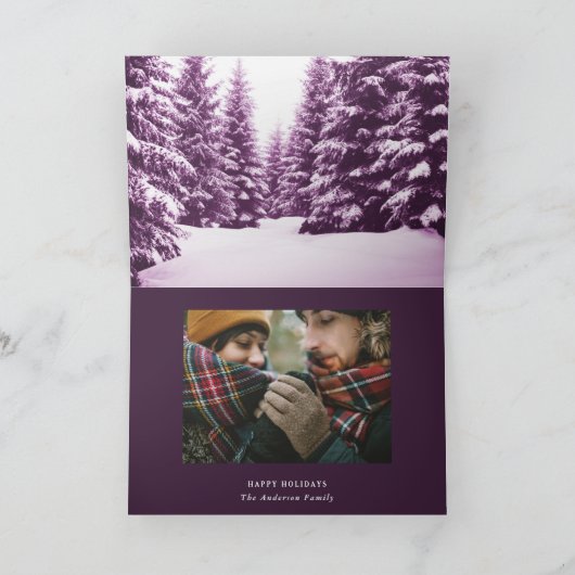 Moderne paarse winterbos multi foto kerst kaart (Binnen)