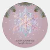 Moderne Paarse wintersneeuwvlokken Schattige Baby  Ronde Sticker (Voorkant)