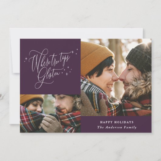 Moderne paarse winterwoud multi-fotoKerstmis Feestdagenkaart (Voorkant)