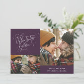 Moderne paarse winterwoud multi-fotoKerstmis Feestdagenkaart (Staand voorkant)