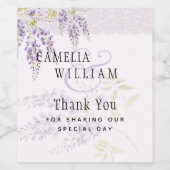 Moderne Paarse Wisteria Bloemrijke Kanten Bruiloft Wijn Etiket (Enkel label)