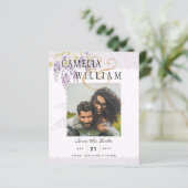 Moderne Paarse Wisteria FOTO Huwelijksaankondiging (Staand voorkant)