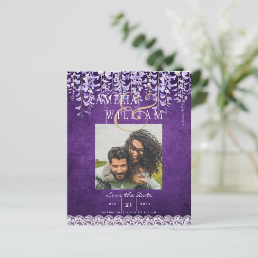 Moderne paarse Wisteria Kant Bruiloft (Staand voorkant)