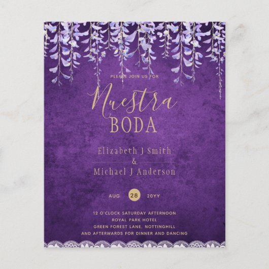 Moderne Paarse Wisteria Kant Bruiloft Flyer (Voorkant)