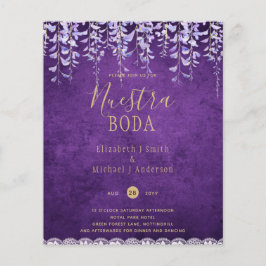 Moderne Paarse Wisteria Kant Bruiloft Flyer