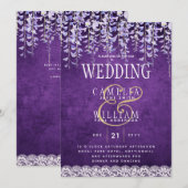 Moderne paarse Wisteria Kant Bruiloft Kaart (Voorkant / Achterkant)
