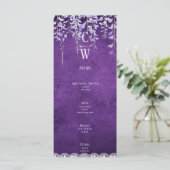 Moderne Paarse Wisteria Kant Trouwjurk Menu (Staand voorkant)