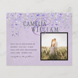 Moderne Paarse Wisteria Lace PHOT) Wedding INVITE