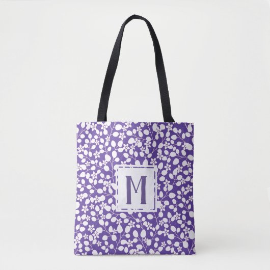 Moderne Paarse witte bloemen bloementakken Tote Bag (Voorkant)