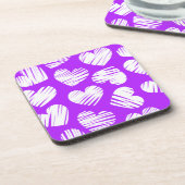 Moderne Paarse Witte Doodle Hart Valentijnsdag Drankjes Onderzetter (Linkerzijde)