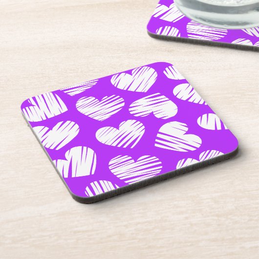 Moderne Paarse Witte Doodle Hart Valentijnsdag Drankjes Onderzetter (Linkerzijde)