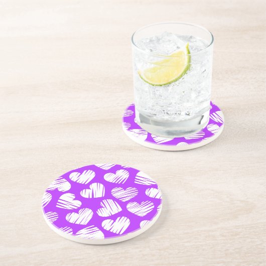 Moderne Paarse Witte Doodle Hart Valentijnsdag Zandsteen Onderzetter (Zijkant)