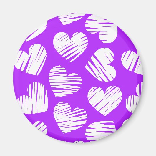 Moderne Paarse Witte Doodled Heart Valentijnsdag Magneet (Voorkant)