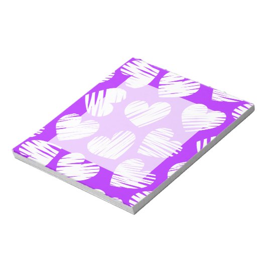 Moderne Paarse Witte Doodled Heart Valentijnsdag Notitieblok (Linkerzijde)