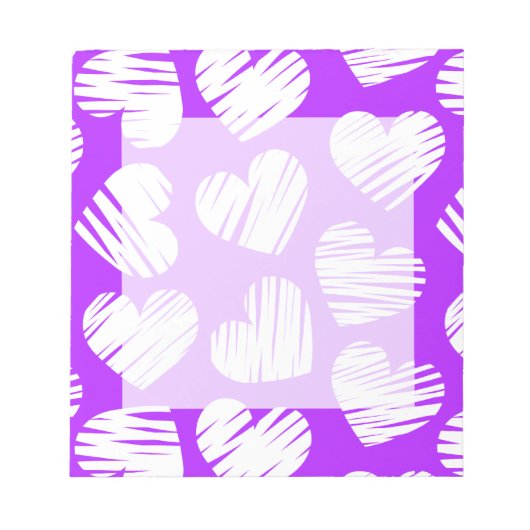 Moderne Paarse Witte Doodled Heart Valentijnsdag Notitieblok (Voorkant)