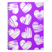 Moderne Paarse Witte Doodled Heart Valentijnsdag Notitieboek (Voorkant)