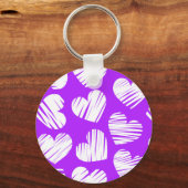 Moderne Paarse Witte Doodled Heart Valentijnsdag Sleutelhanger (Voorkant)