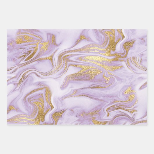 Moderne Paarse, witte en gouden marmerpatronen Inpakpapier Vel (Voorkant 3)