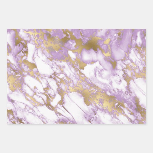 Moderne Paarse, witte en gouden marmerpatronen Inpakpapier Vel (Voorkant 2)