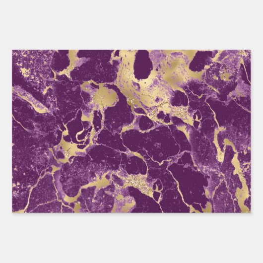 Moderne Paarse, witte en gouden marmerpatronen Inpakpapier Vel (Voorkant)