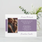 Moderne Paarse Witte Foto Post Huwelijksfeest Kaart (Staand voorkant)