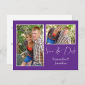 Moderne Paarse witte fotocollage Bewaar de datum Aankondigingskaart (Voorkant / Achterkant)