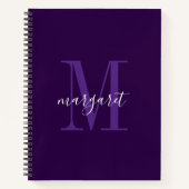 Moderne paarse & witte monogram naam Spiraal Noteb Notitieboek (Voorkant)