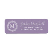 Moderne Paarse witte monogram Return Address Label (Voorkant)